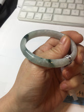 Load image into Gallery viewer, 49mm certified natural 100% natural Type A green white with green flying flowers oval jadeite jade bangle PB110-2435