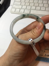 Load image into Gallery viewer, 49mm certified natural 100% natural Type A green white with green flying flowers oval jadeite jade bangle PB110-2435