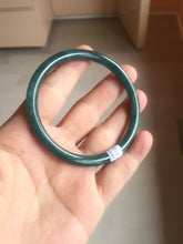 Load image into Gallery viewer, 57mm Certified Type A 100% Natural icy watery deep sea dark green/blue/gray/black slim round cut Guatemala Jadeite bangle AT114-2061