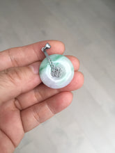 Load image into Gallery viewer, 23.5/4.9mm Type A 100% Natural green white Jadeite Jade Safety Guardian Button donuts Pendant BP115