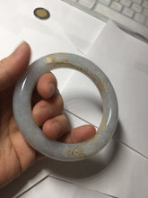 Load image into Gallery viewer, 56.5mm 100% Natural type A icy watery green/blue carved and golden-painted chubby round cut Jadeite Jade bangle PC75