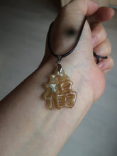Load image into Gallery viewer, 100% Natural light sugar yellow/green jadeite Jade blessed fortune pendant BG6