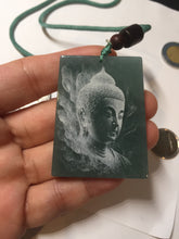 Load image into Gallery viewer, 100% Natural type A green/blue/gray Guatemala jadeite Jade shadow carving buddha pendant necklace BP114