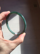 Load image into Gallery viewer, 61.5mm Certified Type A 100% Natural light green/blue/gray with black floating flowers Guatemala slim round cut Jadeite bangle BP217-3791