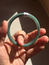 Load image into Gallery viewer, 55.5mm Certified Type A 100% Natural light green/blue/gray with black floating fowers Guatemala slim round cut Jadeite bangle BP215-(3790)
