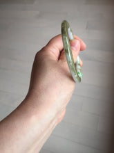 Load image into Gallery viewer, 53.6mm 100% natural Type A brown green white flat round cut jadeite jade bangle F58-7010