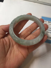 Load image into Gallery viewer, 55.5mm Certified Type A 100% Natural light green with carved Ancient Coin, Auspicious Cloud, and Lingzhi Jadeite Jade bangle PA75-6260