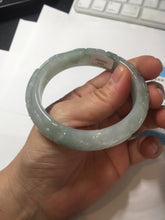 Load image into Gallery viewer, 55.5mm Certified Type A 100% Natural light green with carved Ancient Coin, Auspicious Cloud, and Lingzhi Jadeite Jade bangle PA75-6260