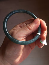 Load image into Gallery viewer, 58.5mm Certified Type A 100% Natural dark green/blue/gray with flying snow Guatemala slim round cut Jadeite bangle BG205-8825