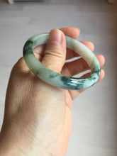 Load image into Gallery viewer, 53.6mm certified natural 100% natural Type A light green/white with green floating flowers jadeite jade bangle BP1-5003