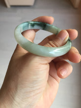 Load image into Gallery viewer, 53.6mm certified natural 100% natural Type A light green/white with green floating flowers jadeite jade bangle BP1-5003