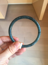 Load image into Gallery viewer, 58.5mm Certified Type A 100% Natural dark green/blue/gray with flying snow Guatemala slim round cut Jadeite bangle BG205-8825