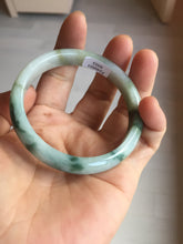 Load image into Gallery viewer, 53.6mm certified natural 100% natural Type A light green/white with green floating flowers jadeite jade bangle BP1-5003