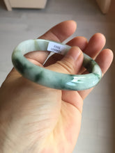 Load image into Gallery viewer, 53.6mm certified natural 100% natural Type A light green/white with green floating flowers jadeite jade bangle BP1-5003