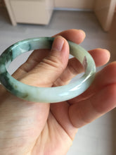 Load image into Gallery viewer, 53.6mm certified natural 100% natural Type A light green/white with green floating flowers jadeite jade bangle BP1-5003