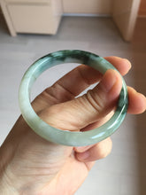 Load image into Gallery viewer, 53.6mm certified natural 100% natural Type A light green/white with green floating flowers jadeite jade bangle BP1-5003