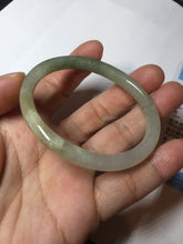 Load image into Gallery viewer, 48mm certified 100% natural Type A icy watery green/brown/gray slim oval jadeite jade bangle BL111-9436