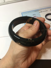 Load image into Gallery viewer, 60mm 100% Natural dark green/black meteorite Stellar Night sky broad style nephrite Jade bangle HF108-0063