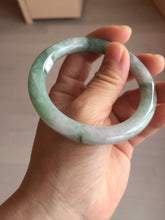 Load image into Gallery viewer, 55.3mm certified 100% natural Type A light green purple with green floating flowers round cut jadeite jade bangle BS110-2523
