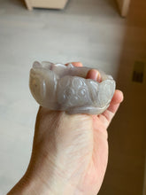 Load image into Gallery viewer, 54.6mm 100% natural light Pink/black/purple fish and lotus pods(年年有余) Quartzite (Shetaicui jade) 3D carved Bow knot bangle SY10