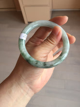Load image into Gallery viewer, 55.3mm certified 100% natural Type A light green purple with green floating flowers round cut jadeite jade bangle BS110-2523