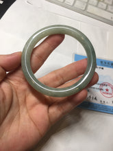Load image into Gallery viewer, 55.4mm Certified type A 100% Natural  light green gray round cut Jadeite bangle PD36-9589