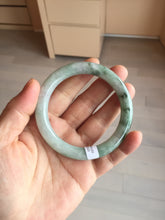 Load image into Gallery viewer, 55.3mm certified 100% natural Type A light green purple with green floating flowers round cut jadeite jade bangle BS110-2523