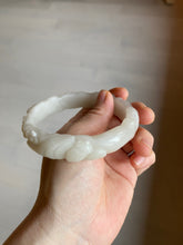 Load image into Gallery viewer, 62.3mm 100% natural pale pink/white carved Plum blossoms Quartzite (Shetaicui jade) bangle SY7