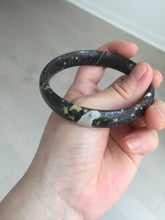 Load image into Gallery viewer, 59.5mm 100% natural black background with white/yellow/red flowers Plum blossom Jade(梅花玉) bangle SY98-5