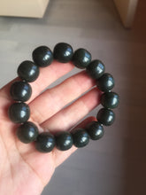 Load image into Gallery viewer, 100% Natural 14x12.5mm dark green/black/brown vintage style nephrite Jade bead bracelet HE97