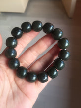 Load image into Gallery viewer, 100% Natural 14x12.5mm dark green/black/brown vintage style nephrite Jade bead bracelet HE97