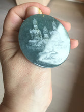 Load image into Gallery viewer, 51.8mm 100% natural blue/black/gray with fly snow Guatemala  jadeite jade Guanyin (观音) safe and sound pendant/worry stone/decor BK111