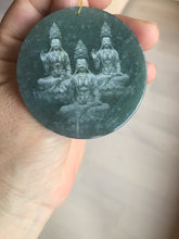 Load image into Gallery viewer, 51.8mm 100% natural blue/black/gray with fly snow Guatemala  jadeite jade Guanyin (观音) safe and sound pendant/worry stone/decor BK111