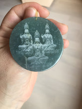 Load image into Gallery viewer, 51.8mm 100% natural blue/black/gray with fly snow Guatemala  jadeite jade Guanyin (观音) safe and sound pendant/worry stone/decor BK111