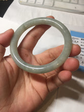 Load image into Gallery viewer, 55.5mm Certified type A 100% Natural  light green gray round cut Jadeite bangle PD43-9583
