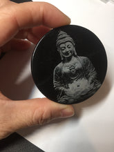 Load image into Gallery viewer, 100% natural black jadeite jade(Wuji, 乌鸡)  Guanyin (观音) safe and sound pendant/worry stone/decor BM38