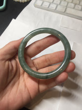 Load image into Gallery viewer, 54.5mm Certified type A 100% Natural dark green gray round cut Jadeite bangle PD44-9590