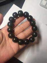 Load image into Gallery viewer, 100% Natural 14x12.5mm dark green/black/brown vintage style nephrite Jade bead bracelet HE97