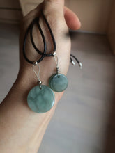 Load image into Gallery viewer, 100% natural icy watery dark green/gray jadeite jade safe and sound couple pendant pair BG4