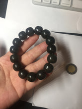Load image into Gallery viewer, 100% Natural 14x12.5mm dark green/black/brown vintage style nephrite Jade bead bracelet HE97