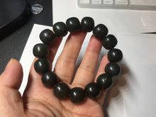 Load image into Gallery viewer, 100% Natural 14x12.5mm dark green/black/brown vintage style nephrite Jade bead bracelet HE97