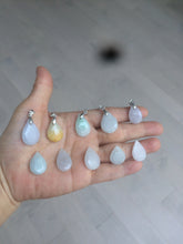 Load image into Gallery viewer, 100% natural icy watery green/white/purple type A jadeite jade water drop pendant necklace group A122