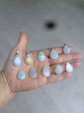 Load image into Gallery viewer, 100% natural icy watery green/white/purple type A jadeite jade water drop pendant necklace group A122