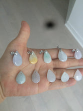 Load image into Gallery viewer, 100% natural icy watery green/white/purple type A jadeite jade water drop pendant necklace group A122