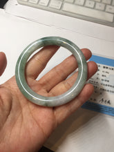 Load image into Gallery viewer, 55.3mm certified 100% natural Type A light green purple with green floating flowers round cut jadeite jade bangle BS110-2523