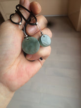 Load image into Gallery viewer, 100% natural icy watery dark green/gray jadeite jade safe and sound couple pendant pair BG4