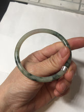 Load image into Gallery viewer, 55.6mm Certified Type A 100% Natural green/black/gray/purple with dark green floating flowers slim round cut Jadeite bangle PD46-5748