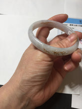 Load image into Gallery viewer, 56mm 100% Natural type A light green purple white carved flowers and golden-painted Jadeite Jade bangle PB227-0274