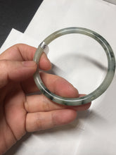 Load image into Gallery viewer, 55.6mm Certified Type A 100% Natural green/black/gray/purple with dark green floating flowers slim round cut Jadeite bangle PD46-5748