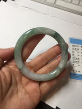 Load image into Gallery viewer, 55.3mm certified 100% natural Type A light green purple with green floating flowers round cut jadeite jade bangle BS110-2523